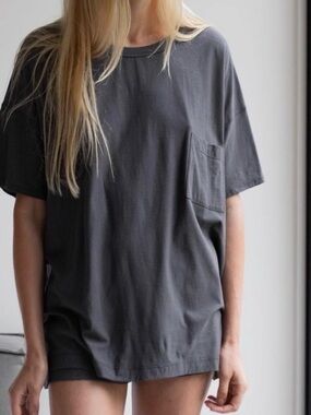 Lunya every body tshirt grey striped XS-M pocket